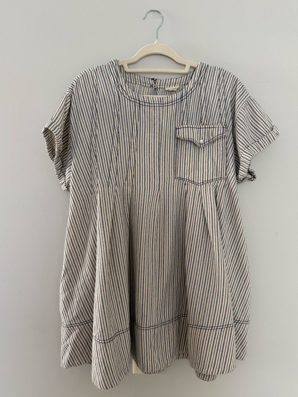 Pilcro Anthropologie Striped Cotton Swing Tunic Dress Blue Cream Size L - Picture 2 of 10